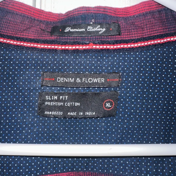 Denim & Flower Red and Navy Plaid Slim Button Down - Picture 3 of 3